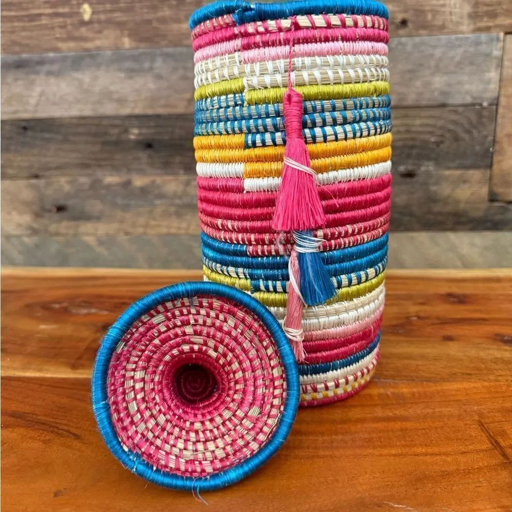 Colorful Woven Basket with Lid